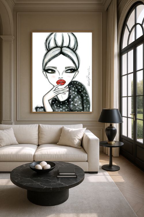 Red Lips and Polka Dots Velvet Wall Art