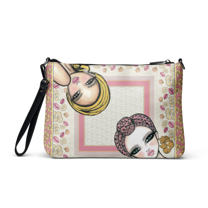 Front view of the Le Jardin des Muses art crossbody bag