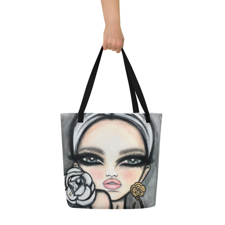 Large Tote Bag with pocket inside Camélia Blanc