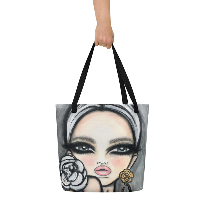Large Tote Bag with pocket inside Camélia Blanc