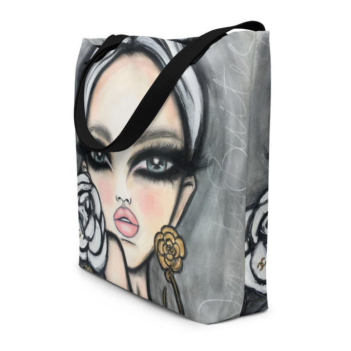 Large Tote Bag with pocket inside Camélia Blanc