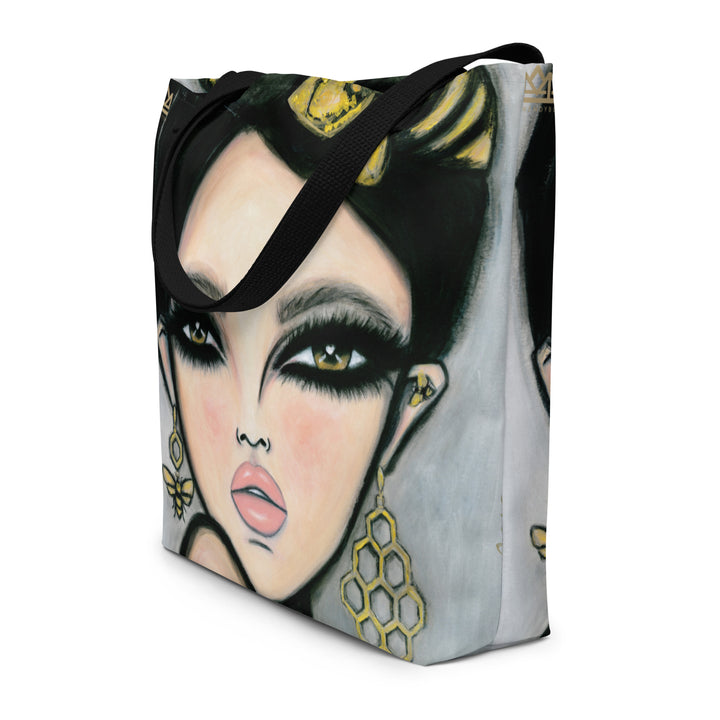 Queen Bee Large Art Tote Bag featuring portrait artwork by Wendy Buiter, front view
