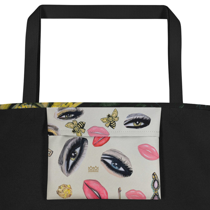 Interior of the Queen Bee Large Art Tote Bag with large pocket