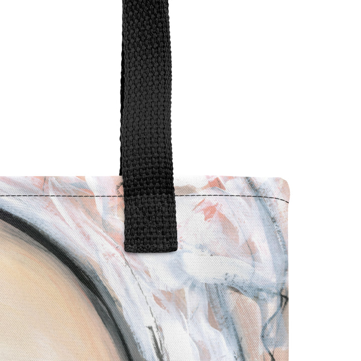 Detail view of the Serene Medium Art Tote Bag and cotton handles